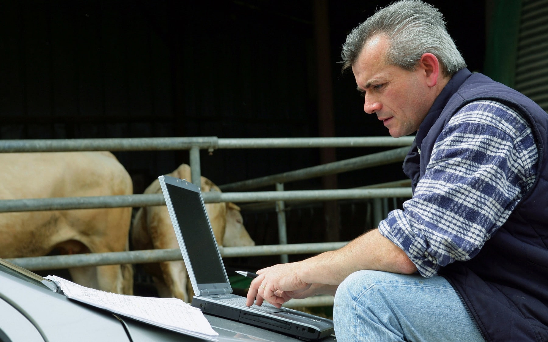 Farmer on computer